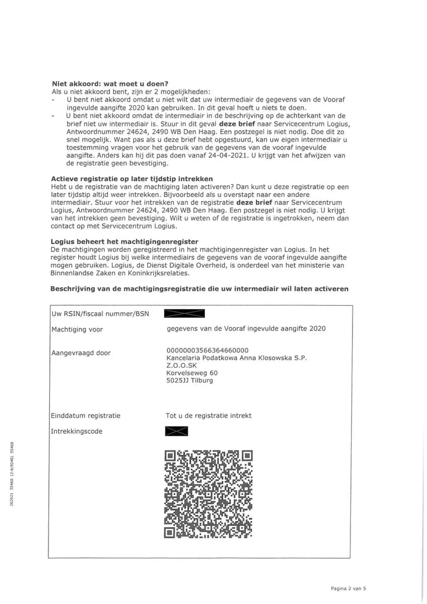 Druga strona pisma dotyczącego upoważnienia do zweryfikowania danych podatnika